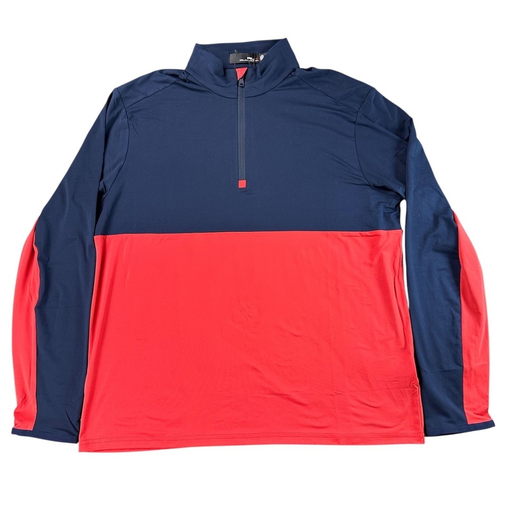 RLX Ralph Lauren 1/4 Zip Pullover Mens Large Performance Golf Red Navy NEW